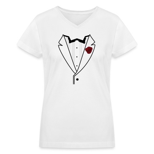 Tuxedo w/Black Lined Lapel - Women's V-Neck T-Shirt