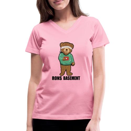 RONS BASEMENT Merchandise - Blindfolded Bear - Women's V-Neck T-Shirt