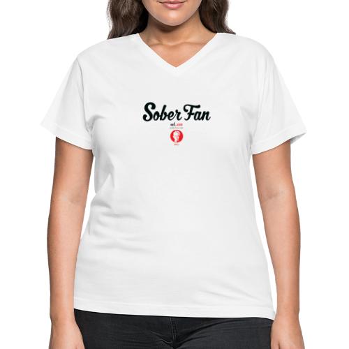 Sober Fan Logo Tee BW35 - Women's V-Neck T-Shirt