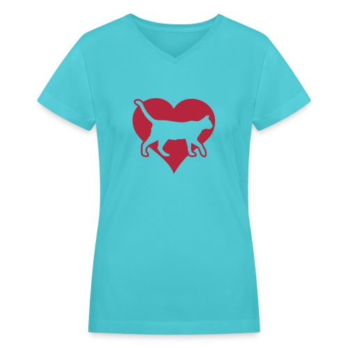 love heart cats and kitty - Women's V-Neck T-Shirt