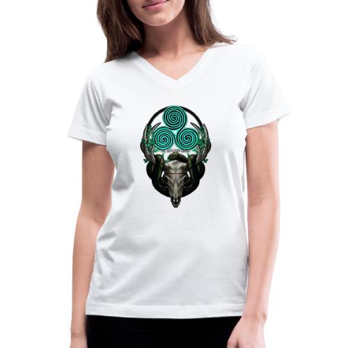 The Antlered Crown (White Text) - Women's V-Neck T-Shirt