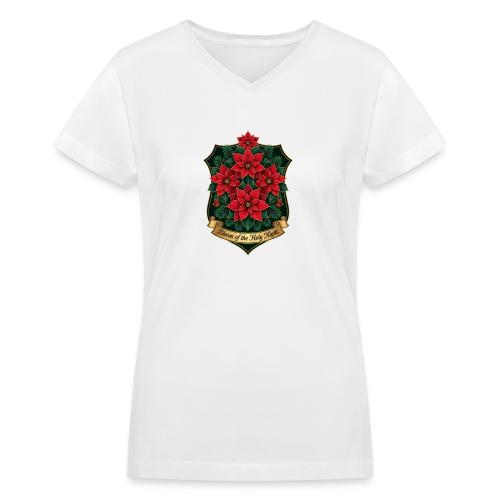Poinsettia Crest T-Shirt - Women's V-Neck T-Shirt