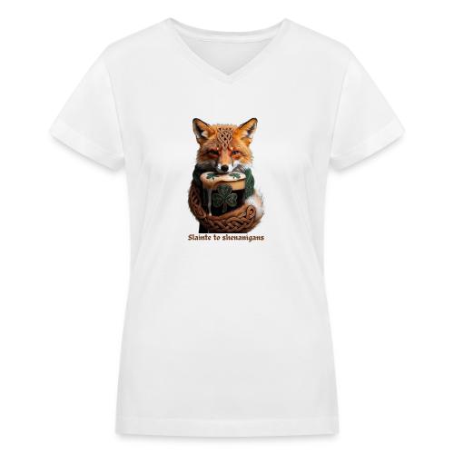 Sly Emerald Fox Toast T-Shirt - Women's V-Neck T-Shirt