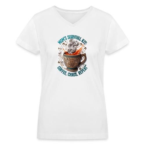 Mom's Survival Kit Tee | Coffee Chaos - Women's V-Neck T-Shirt