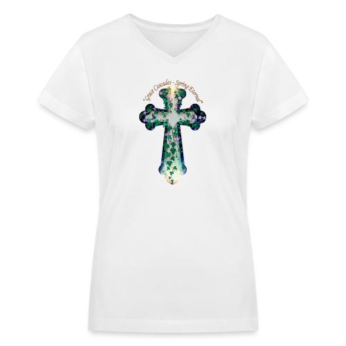 Easter Grace Cascades Eternal T Shirt, Mercy Gift - Women's V-Neck T-Shirt