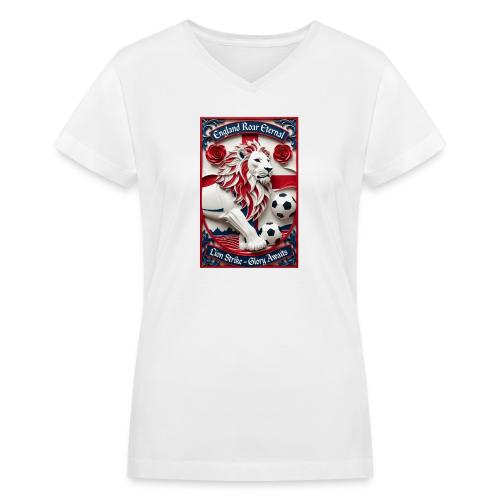 England Lion Soccer T Shirt, Football Pride Gift - Women's V-Neck T-Shirt