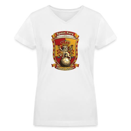 Spain Lion Fury T-Shirt, Spanish Crest Gift - Women's V-Neck T-Shirt