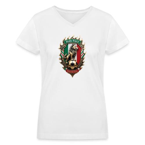 Italy Wolf Fury T-Shirt, Italian Flag Pride Gift - Women's V-Neck T-Shirt