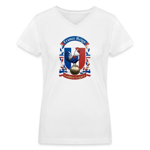 France Rooster Reign T-Shirt, Tricolore Pride Gift - Women's V-Neck T-Shirt
