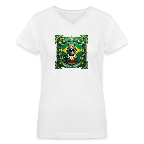 Brazil Jaguar Glory T-Shirt, Flag Pride Badge Gift - Women's V-Neck T-Shirt