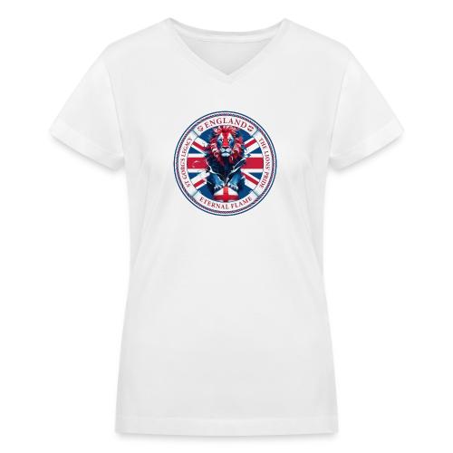England Lion Emblem T Shirt, Flag Pride Gift - Women's V-Neck T-Shirt
