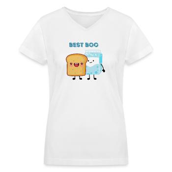 Funny food pun - Women's V-Neck T-Shirt - white - Front - Julia (174cm)
