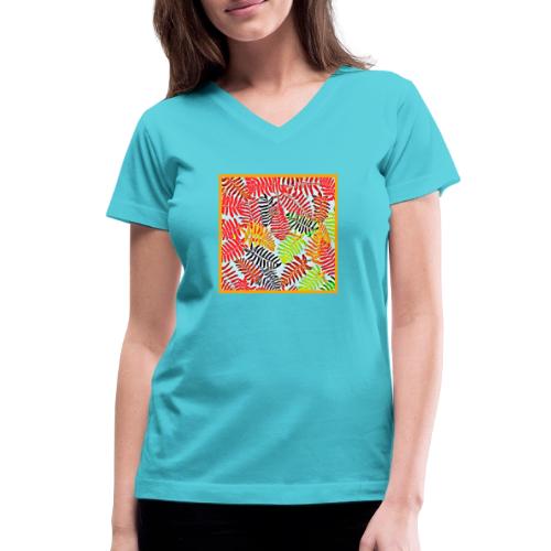 Chic Leaves Artistic Spectrum - Women's V-Neck T-Shirt