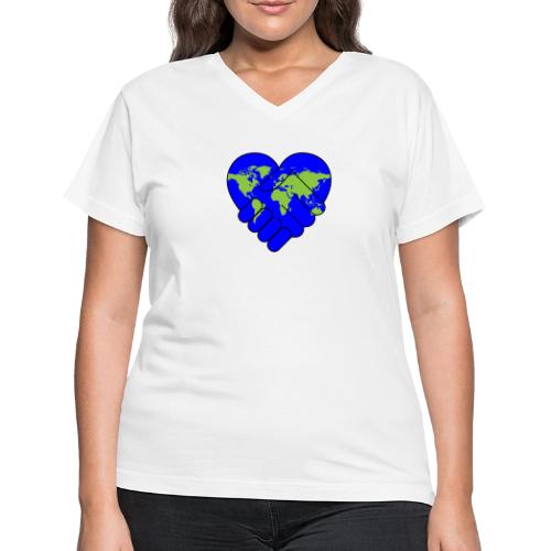 World United in Love - Women's V-Neck T-Shirt