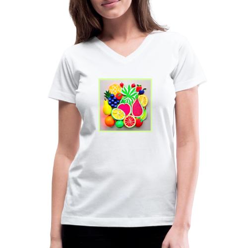 Colorful Fruit Pop Art - Women's V-Neck T-Shirt