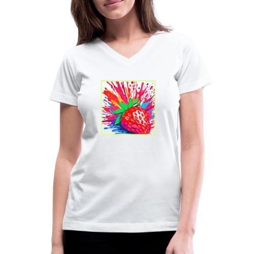 Splatter Strawberry Splash - Women's V-Neck T-Shirt