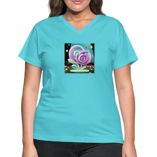 Lila Bloom | Double Floral Eco-Inspired Art - Women's V-Neck T-Shirt