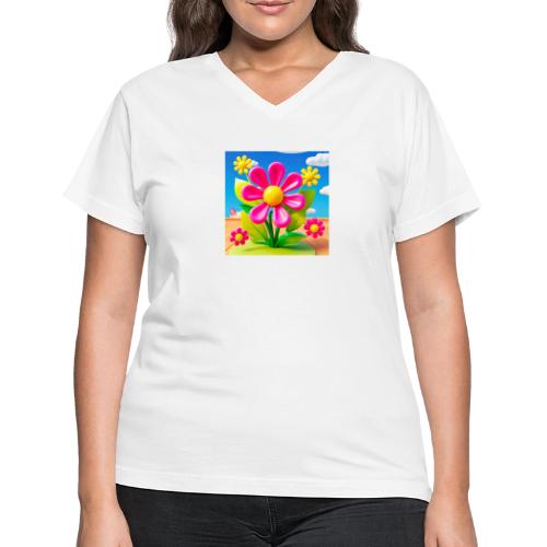 Pink Floral Peace | Sky & Nature Design - Women's V-Neck T-Shirt