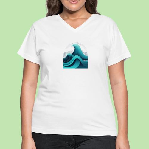 Dynamic Ocean Wave Illustration - Women's V-Neck T-Shirt