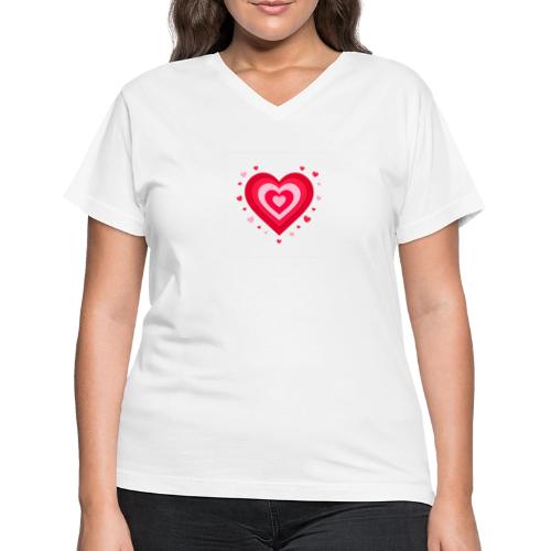 Layered Red & Pink Heart – Cute Valentine Love - Women's V-Neck T-Shirt
