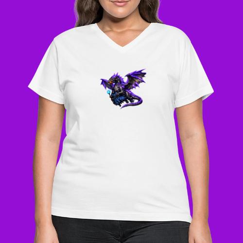 Neon Dragon and Battle Mage - Women's V-Neck T-Shirt