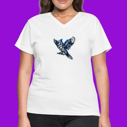 Silver Blue Jay Open Wing Perch - Women's V-Neck T-Shirt