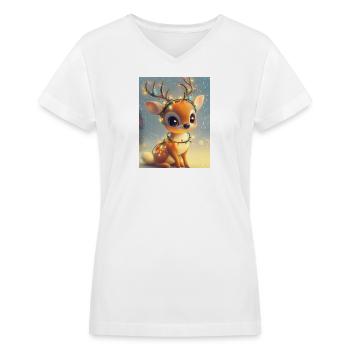 Glow Deer with Holiday Lights - Women's V-Neck T-Shirt - white - Front - Julia (174cm)