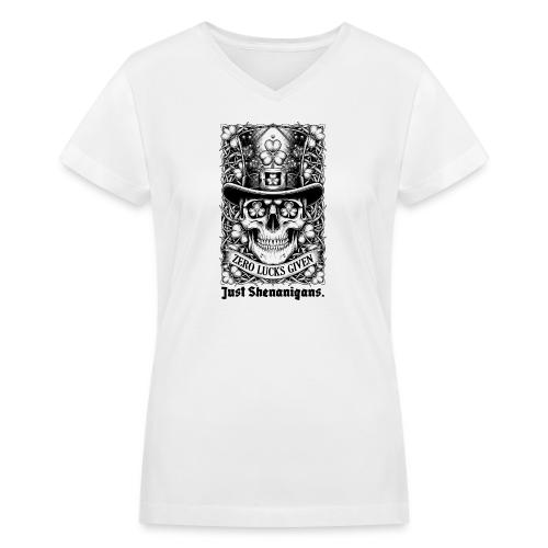 Salty Shamrock Skull T-Shirt - Women's V-Neck T-Shirt