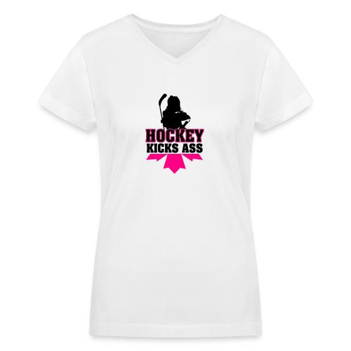 Hockey Kicks Ass - Women's V-Neck T-Shirt