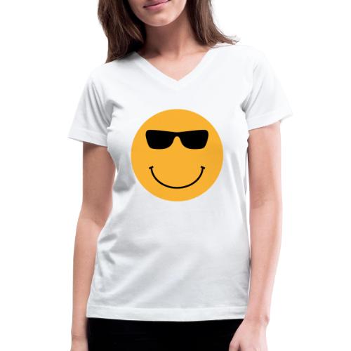 Orange Face with Sunglasses - Women's V-Neck T-Shirt