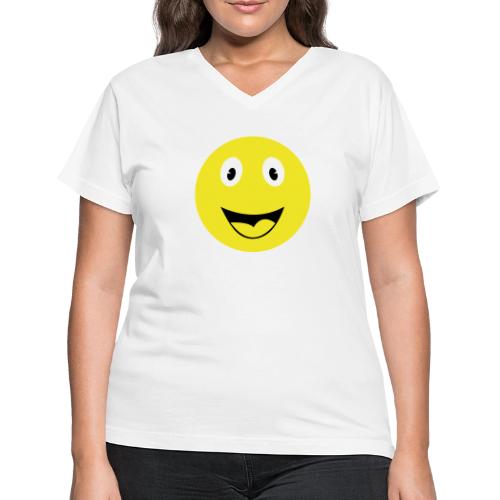 Yellow Happy Face Print - Women's V-Neck T-Shirt