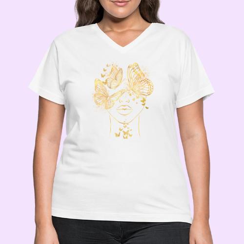Queen Of Butterflies - Goddess Design - Women's V-Neck T-Shirt