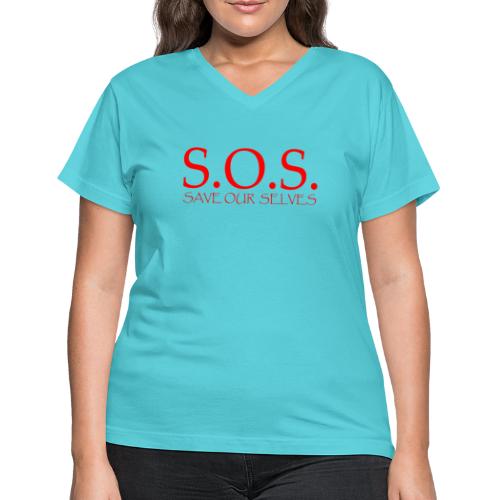 sos no emotion red - Women's V-Neck T-Shirt