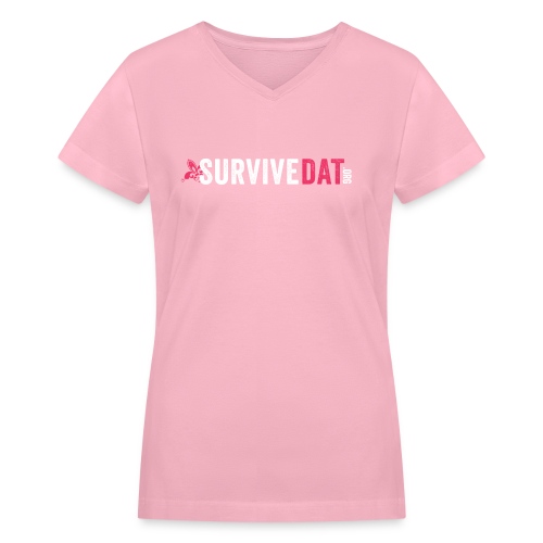 survive dat final logo horizontal pink white notag - Women's V-Neck T-Shirt