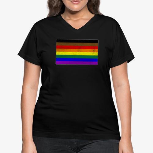Distressed Philly LGBTQ Gay Pride Flag - Women's V-Neck T-Shirt
