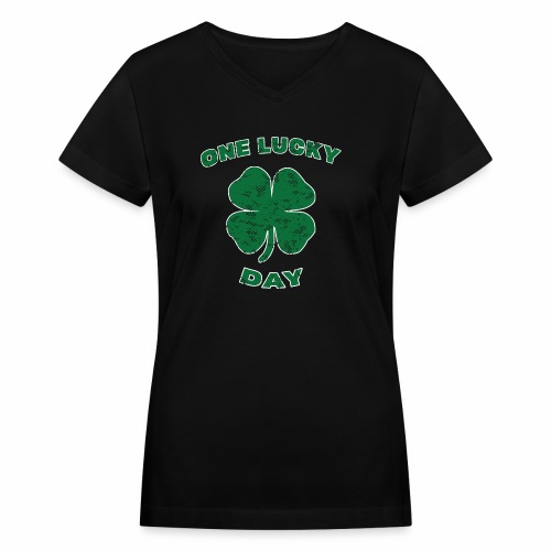 Lucky Day St Patrick Kids Green Clover Irish Gift. - Women's V-Neck T-Shirt