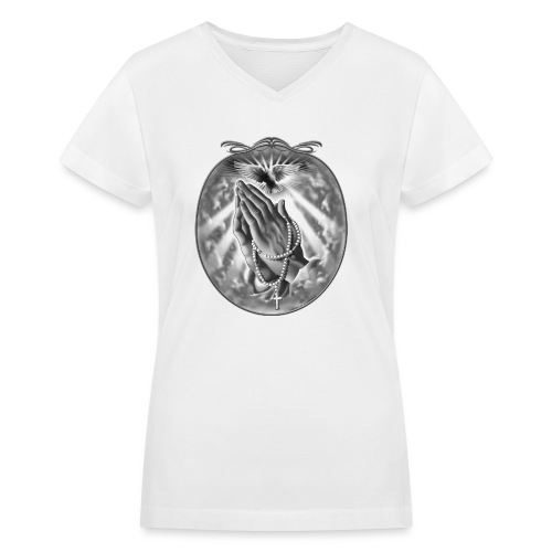 Praying Hands by RollinLow - Women's V-Neck T-Shirt