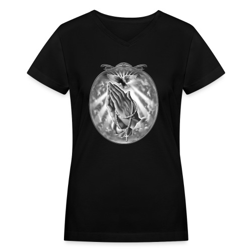 Praying Hands by RollinLow - Women's V-Neck T-Shirt