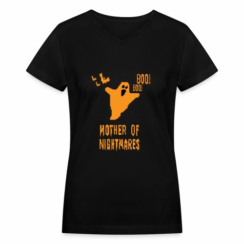 Mother of Nightmares Spooky Scary Pixel Ghost Bat. - Women's V-Neck T-Shirt