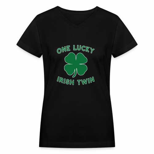 Lucky Twin St Patrick Day Irish Shamrock Gift. - Women's V-Neck T-Shirt