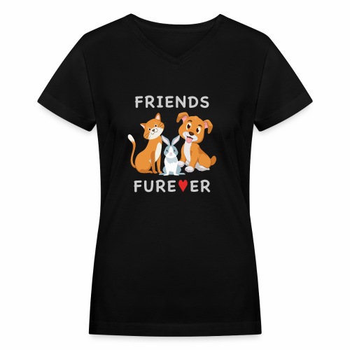 Friends Forever BFF Dog Cat Bunny Rabbit Kids Gift - Women's V-Neck T-Shirt