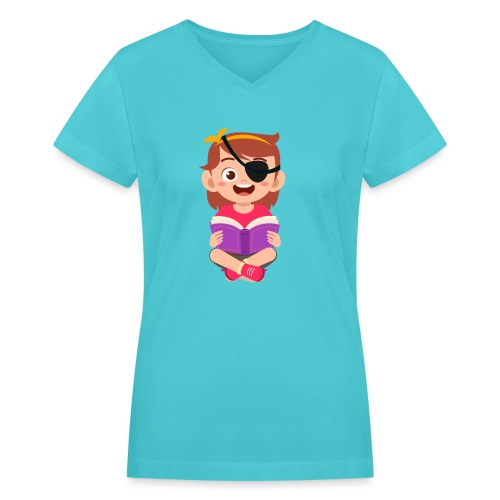 Little girl with eye patch - Women's V-Neck T-Shirt
