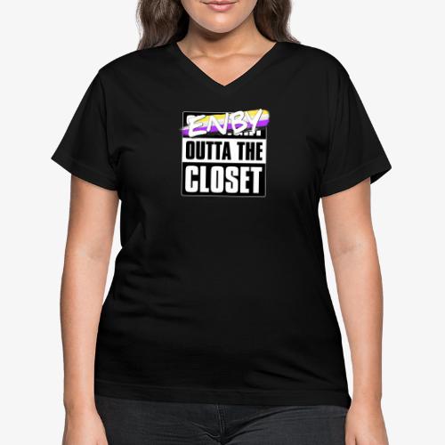 Enby Outta the Closet - Nonbinary Pride - Women's V-Neck T-Shirt
