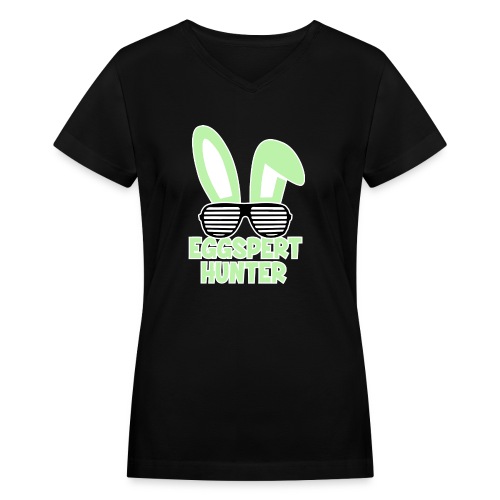Eggspert Hunter Easter Bunny with Sunglasses - Women's V-Neck T-Shirt