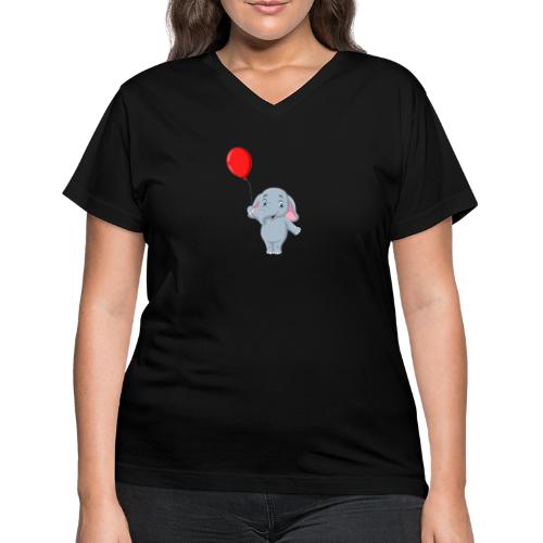 Baby Elephant Holding A Balloon - Women's V-Neck T-Shirt