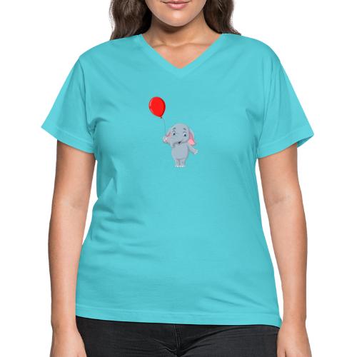 Baby Elephant Holding A Balloon - Women's V-Neck T-Shirt