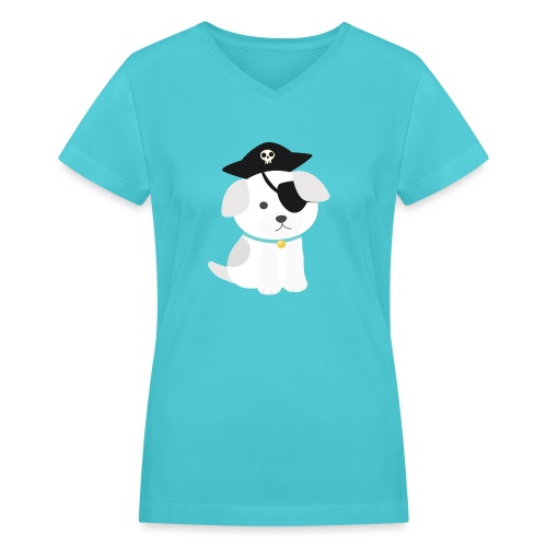 Dog with a pirate eye patch doing Vision Therapy! - Women's V-Neck T-Shirt