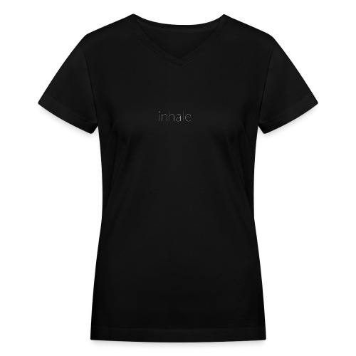 inhale white, thin font - Women's V-Neck T-Shirt