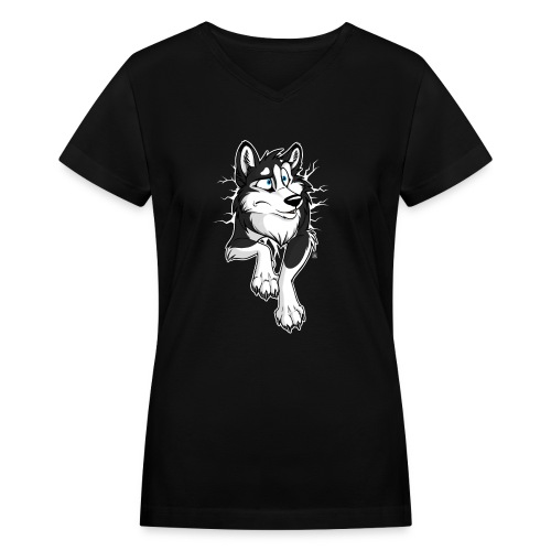STUCK Husky Black (double-sided) - Women's V-Neck T-Shirt