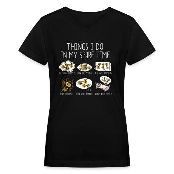 Funny Trumpet Player Gift Jazz Music Men Trumpet - Women's V-Neck T-Shirt - black - Front - Julia (174cm)